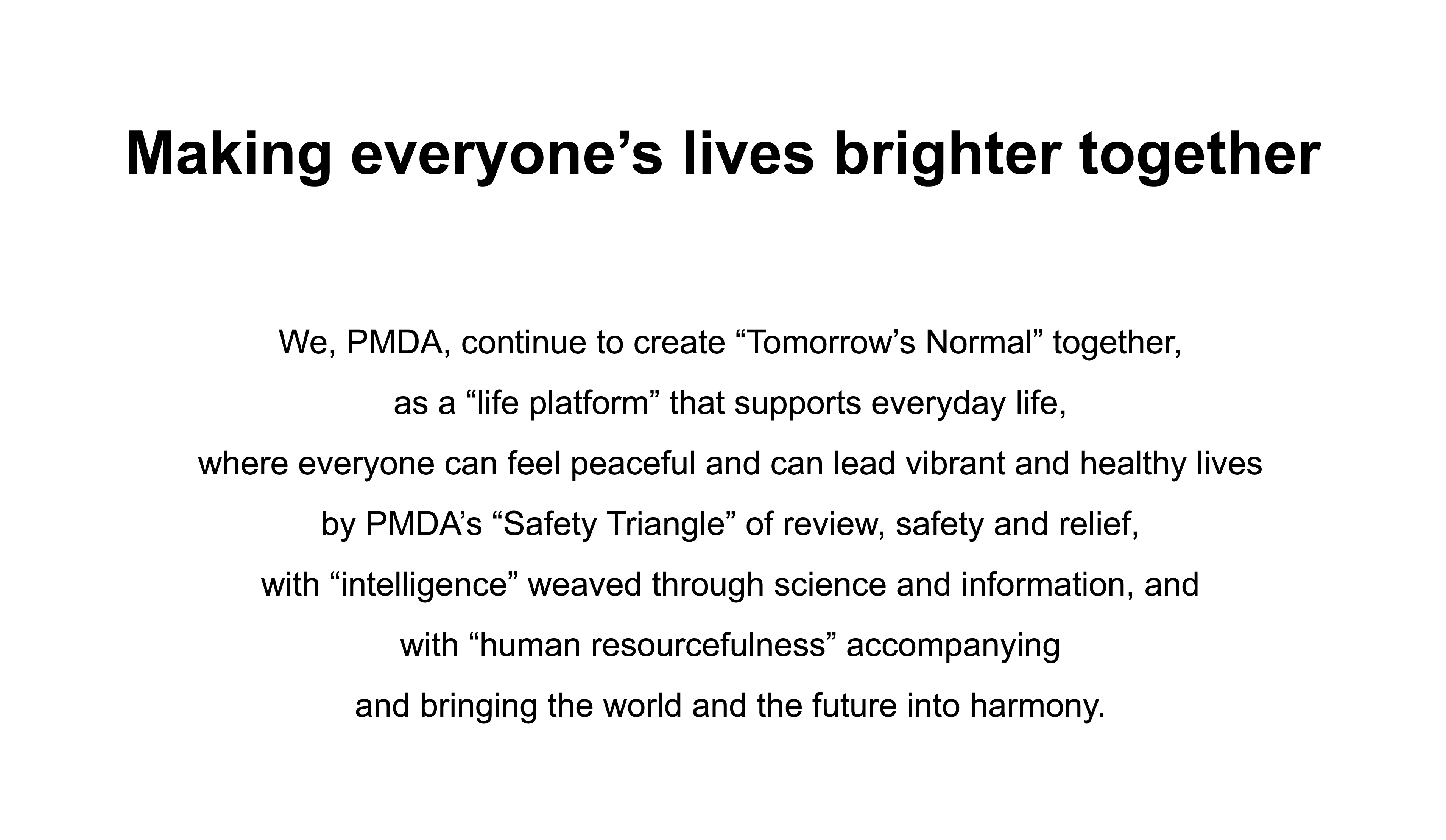 This is an image of the PMDA’s purpose and the statement. When clicking this image, the PDF file opens. 