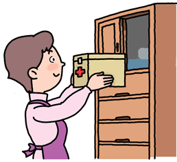 棚に救急箱を保管するイラスト