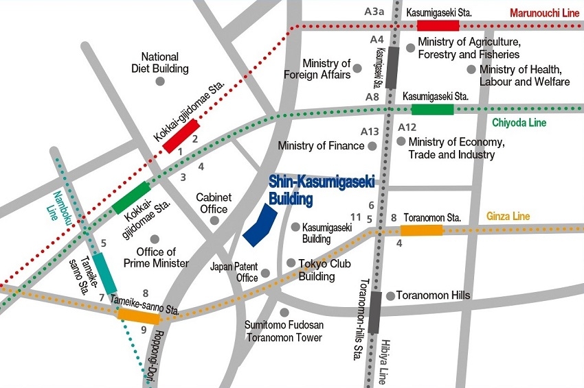 Map:PMDA is located in Shin-Kasumigaseki Building (Tokyo). The nearest stations to PMDA are Kasumigaseki, Toranomon and Tameike-sanno stations.