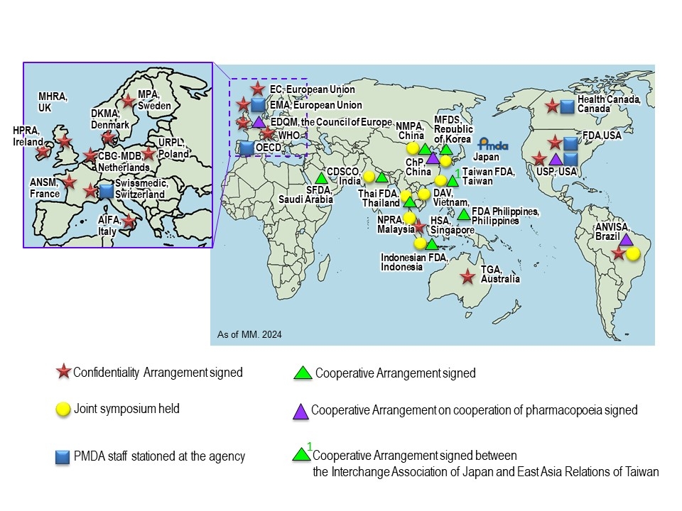 Map of Bilateral Cooperation between MHLW/PMDA and Foreign Regulatory Authorities