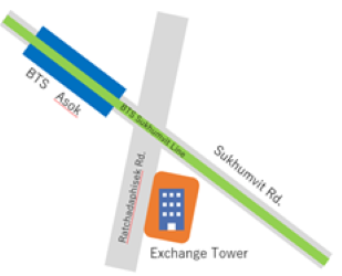 Route and road map around the Exchange Tower