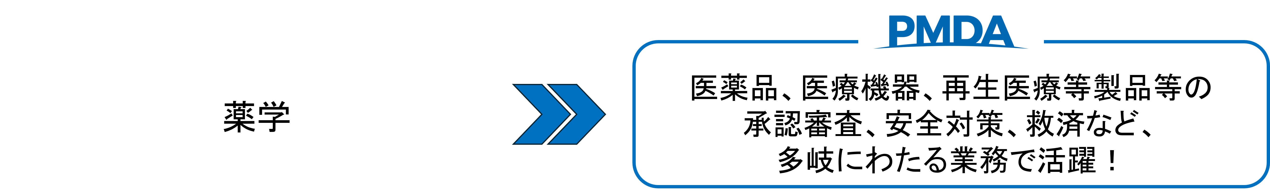 薬学を専攻した方が、医薬品、医療機器、再生医療等製品等の承認審査、安全対策、救済など、多岐にわたる業務で活躍できることを伝える画像