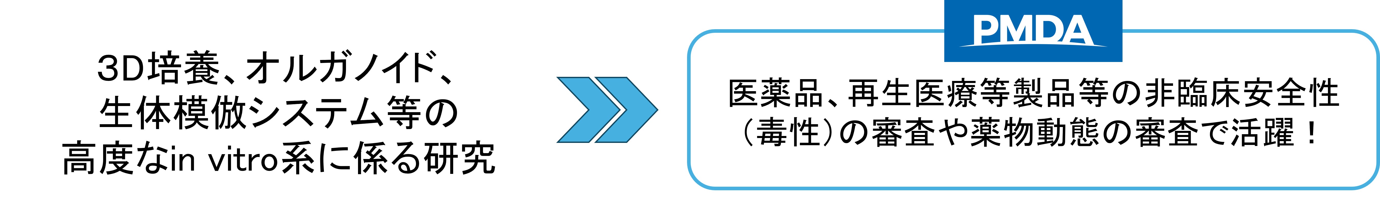 3D培養、オルガノイド、生体模倣システム等の高度なin vitro系に係る研究をされた方が、医薬品、再生医療等製品等の非臨床安全性(毒性)の審査や薬物動態の審査で活躍できることを伝える画像