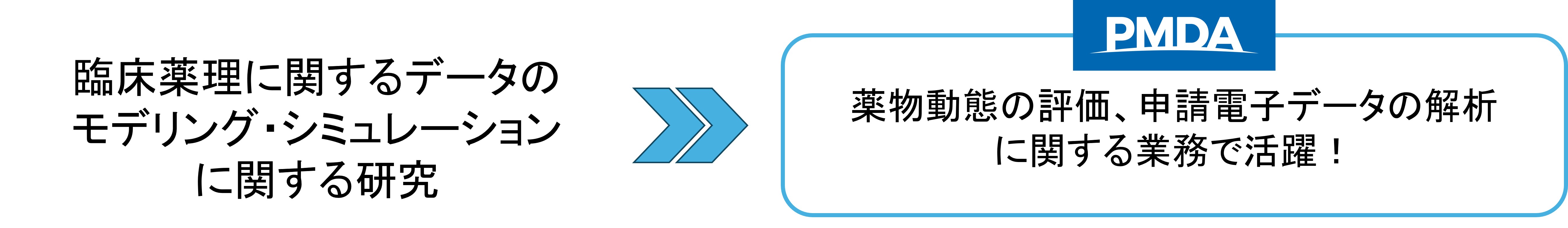 臨床薬理に関するデータのモデリング・シミュレーションに関する研究をされた方が、薬物動態の評価、申請電子データの解析に関する業務で活躍できることを伝える画像