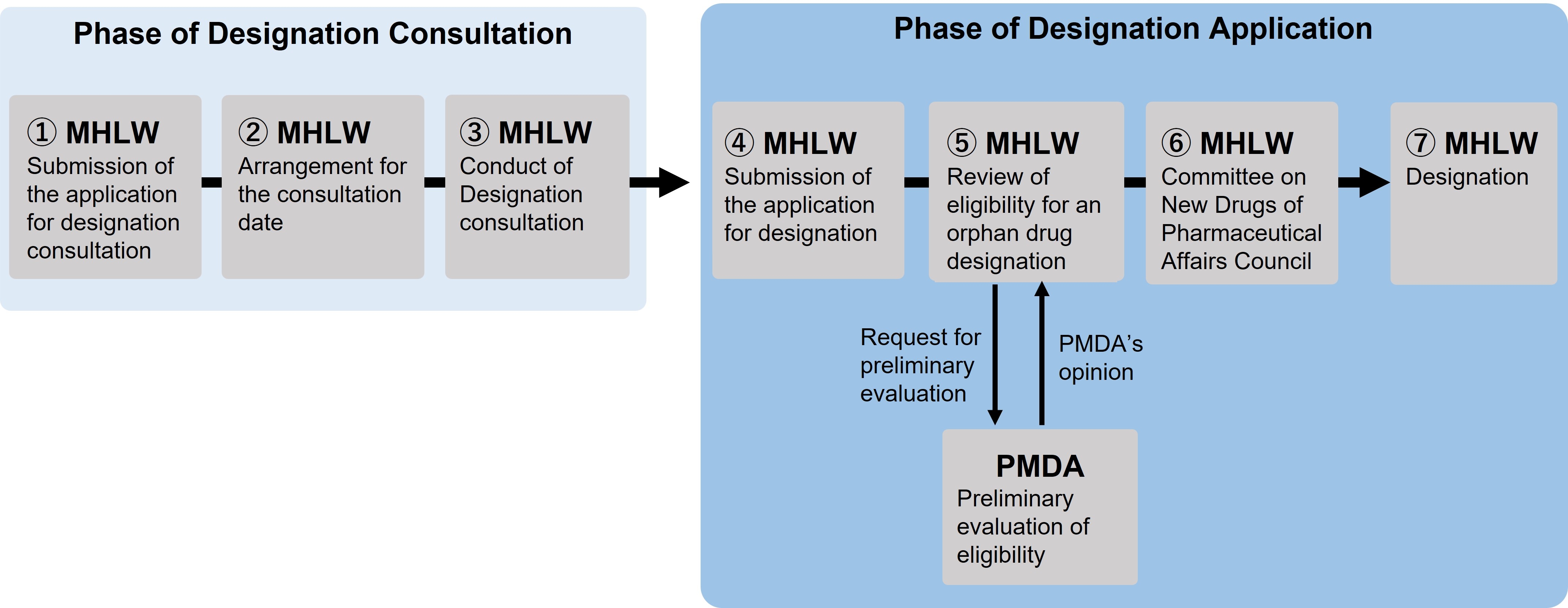 An overview of the orphan drug designation process is shown in the figure, including the designation consultation and application phases.